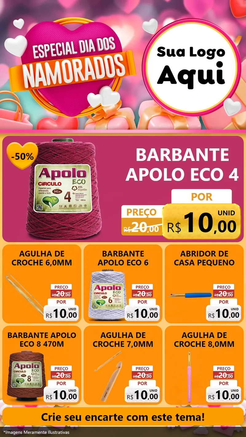 Modelo de Rede Social para Stories com o tema Especial Dia dos Namorados para Armarinho e Aviamentos