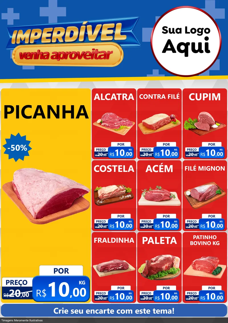 Modelo de Encarte para Encarte A4 Vertical com o tema Imperdível para Açougue