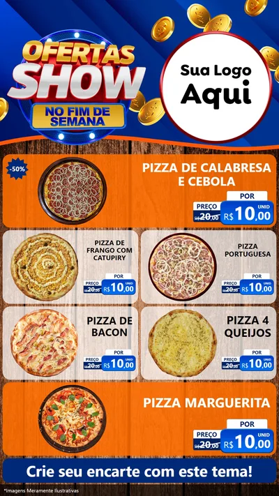 Modelo de TV para TV Vertical com o tema Ofertas Show No Fim De Semana para Pizzaria