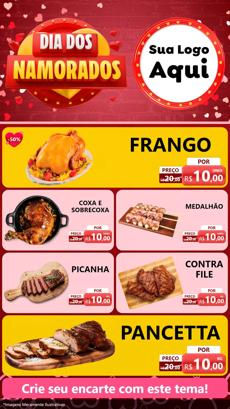 Modelo de TV para TV Vertical com o tema Dia Dos Namorados para Assados
