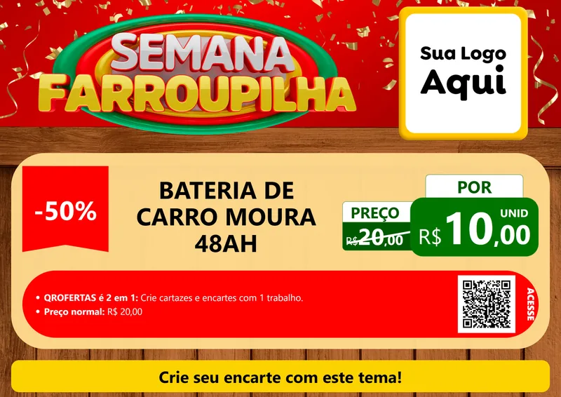 Modelo de Cartaz para Cartaz A4 Horizontal com o tema Semana Farroupilha para Baterias Elétricas
