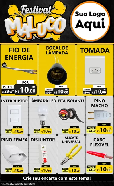 Modelo de Encarte para Encarte Grande com o tema Festival Maluco para Materiais Elétricos