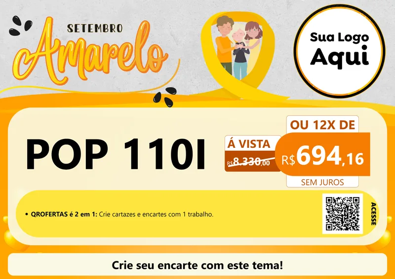 Modelo de Cartaz para Cartaz A4 Horizontal com o tema Setembro Amarelo para Concessionaria de Motos