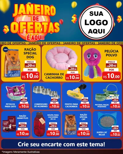 Modelo de Rede Social para Feed Instagram com o tema Janeiro de Ofertas É Aqui! para Pet Shop