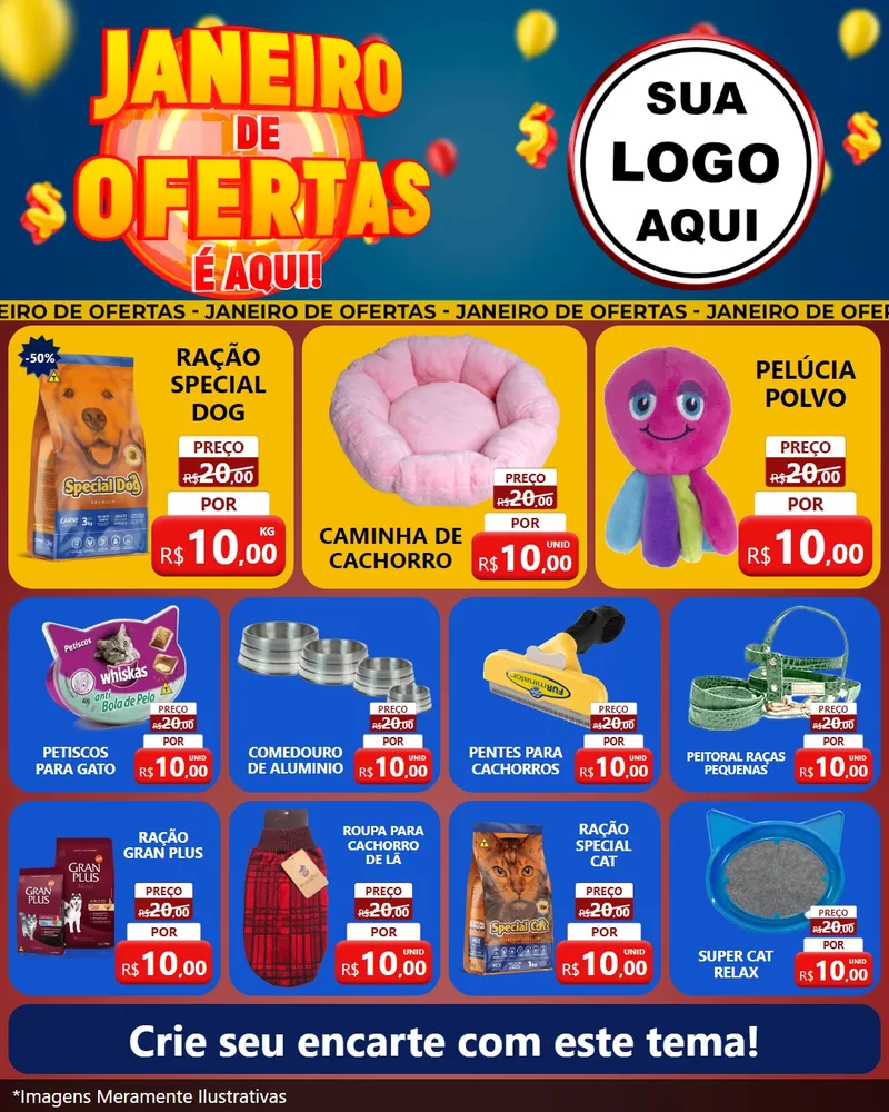 Modelo de Rede Social para Feed Instagram com o tema Janeiro de Ofertas É Aqui! para Pet Shop