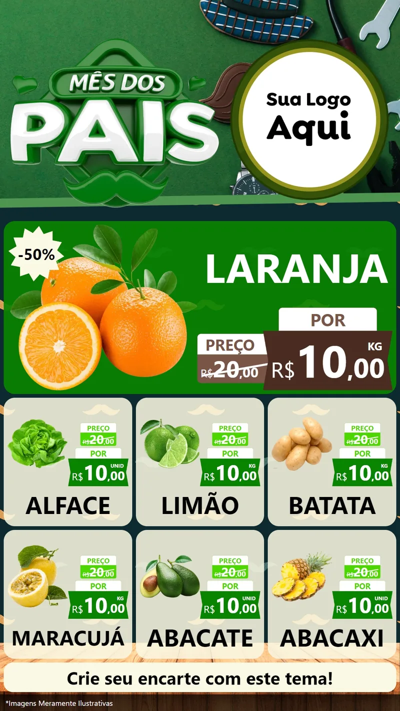 Modelo de Rede Social para Stories com o tema Mês dos Pais para Hortifrúti