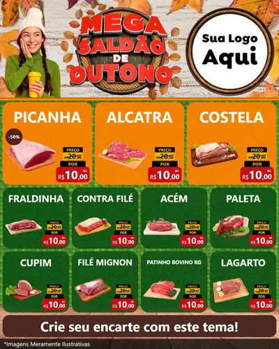 Modelo de Rede Social para Feed Instagram com o tema Mega Saldão de Outono para Açougue