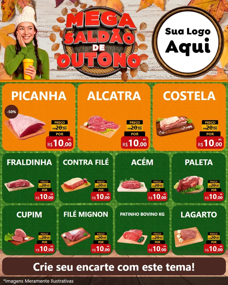 Modelo de Rede Social para Feed Instagram com o tema Mega Saldão de Outono para Açougue