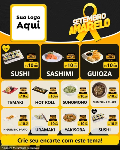Modelo de Rede Social para Feed Instagram com o tema Setembro Amarelo para Comida japonesa