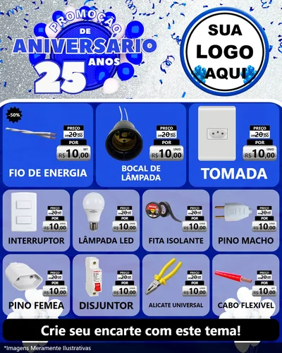 Modelo de Rede Social para Feed Instagram com o tema Promoção de Aniversário - 25 Anos para Materiais Elétricos