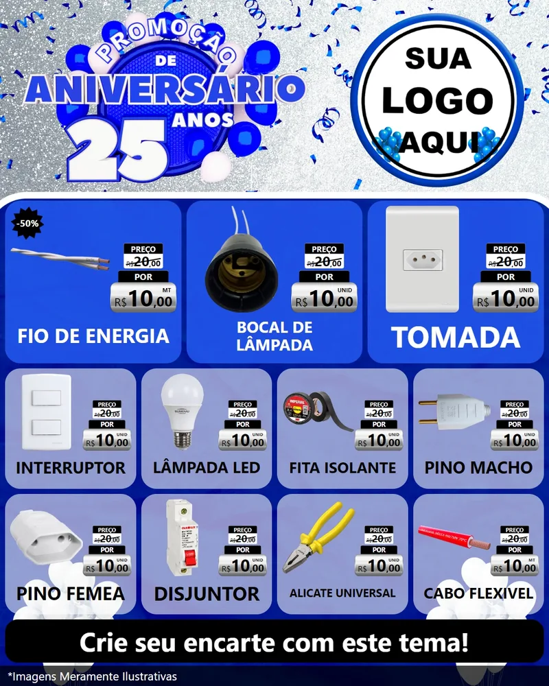 Modelo de Rede Social para Feed Instagram com o tema Promoção de Aniversário - 25 Anos para Materiais Elétricos