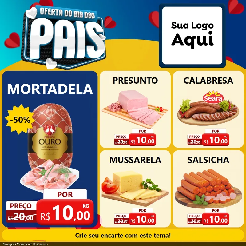 Modelo de Rede Social para Feed Facebook com o tema Oferta Do Dia Dos Pais para Frios e Laticínios