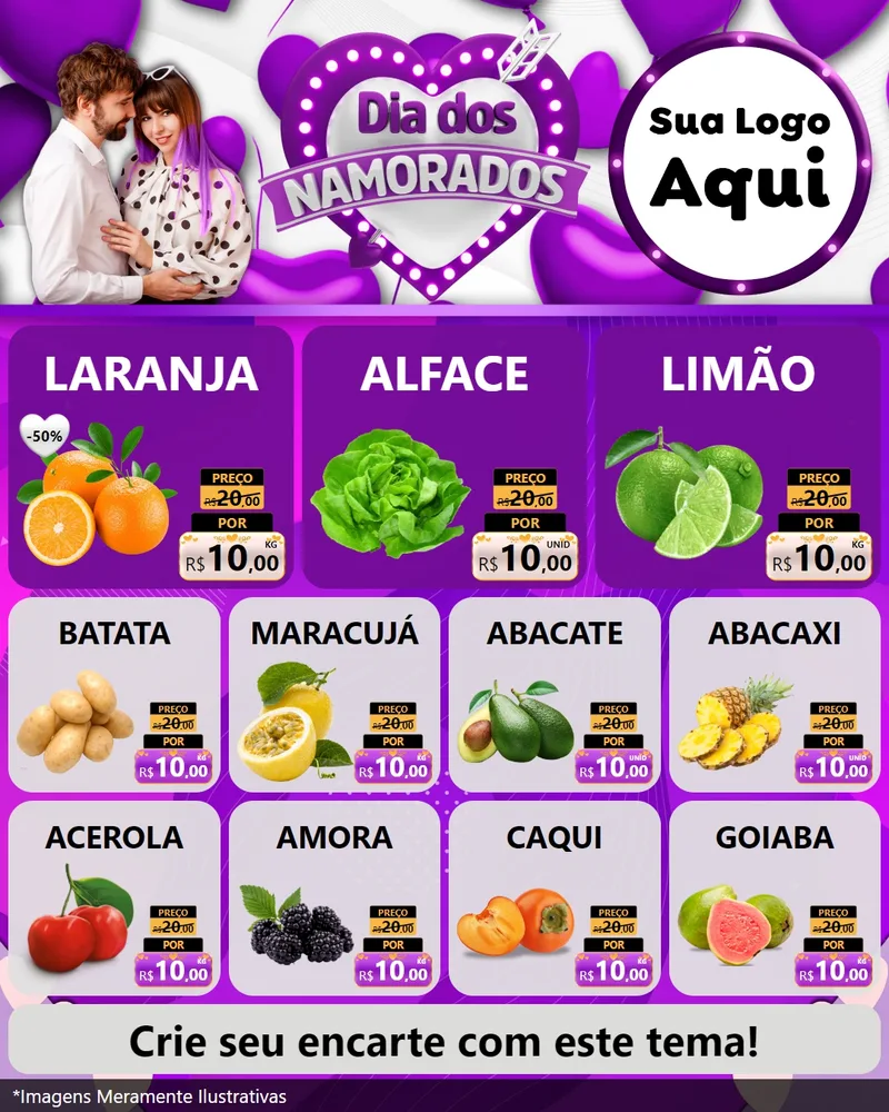 Modelo de Rede Social para Feed Instagram com o tema Dia dos Namorados para Hortifrúti