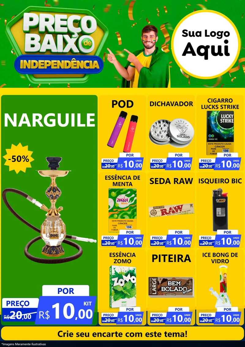 Modelo de Encarte para Encarte A4 Vertical com o tema Preço Baixo de Independência para Tabacaria