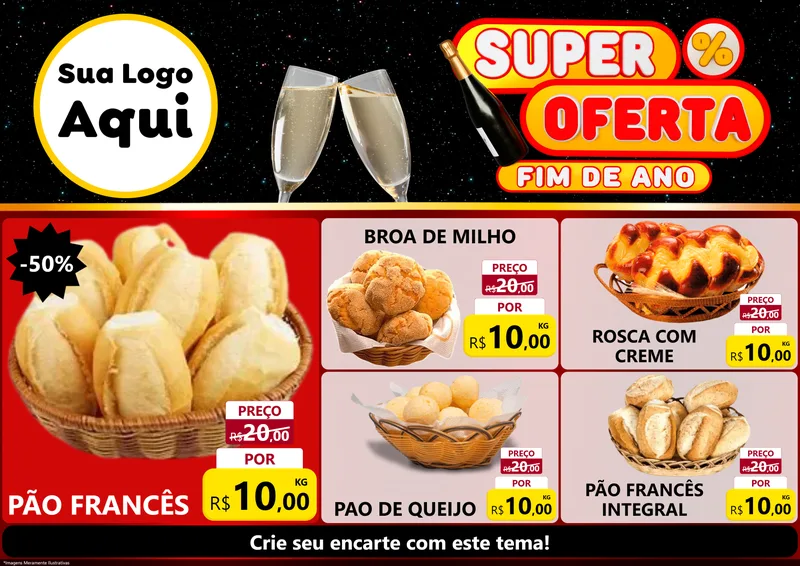Modelo de Encarte para Encarte A4 Horizontal com o tema Super Oferta Fim de Ano para Padaria