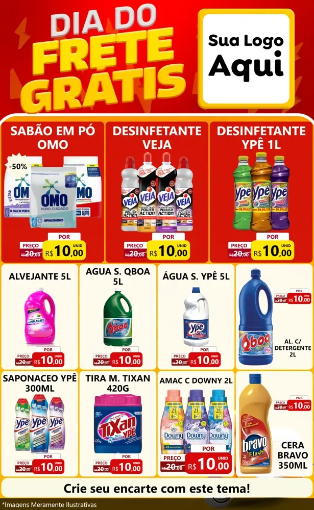 Modelo de Encarte para Encarte Grande com o tema Dia do Frete Grátis para Produtos de Limpeza