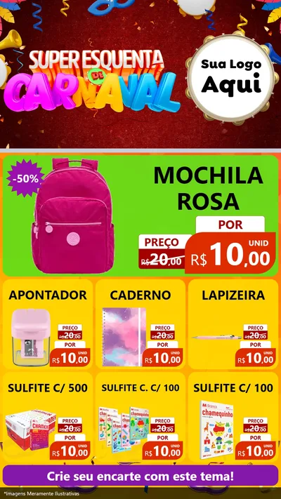 Modelo de Rede Social para Stories com o tema Super Esquenta de Carnaval para Papelaria