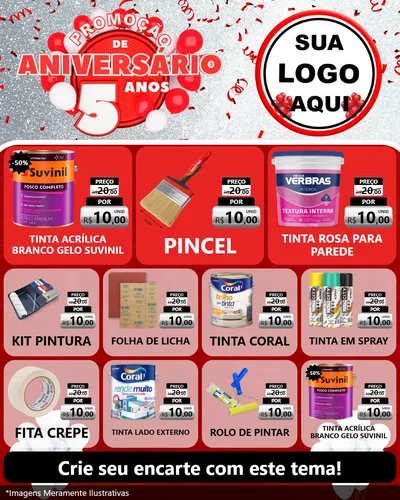 Modelo de Rede Social para Feed Instagram com o tema Promoção de Aniversário - 5 Anos para Tintas e Ferramentas