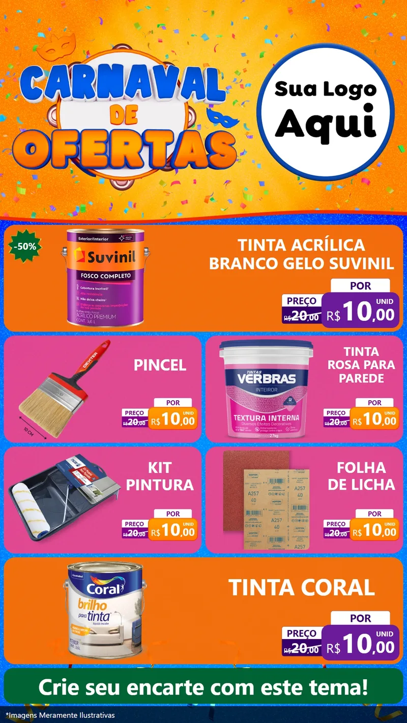 Modelo de TV para TV Vertical com o tema Carnaval de Ofertas para Tintas e Ferramentas