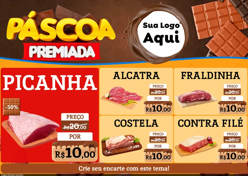 Modelo de Encarte para Encarte A4 Horizontal com o tema Páscoa Premiada para Açougue