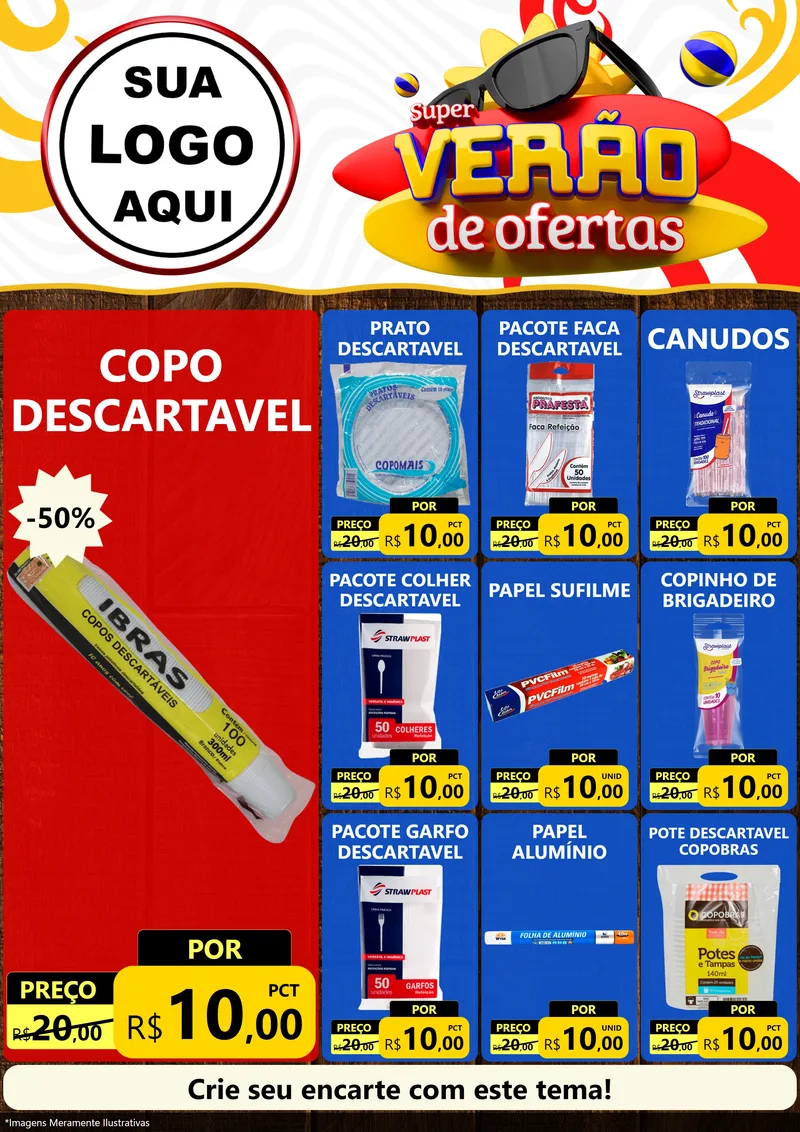 Modelo de Encarte para Encarte A4 Vertical com o tema Super Verão de Ofertas para Embalagens