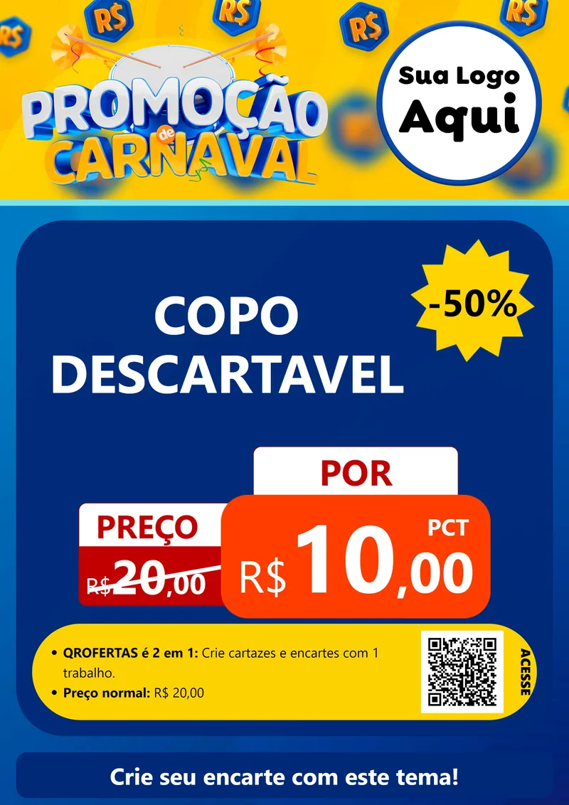 Modelo de Cartaz para Cartaz A4 Vertical com o tema Promoção de Carnaval para Embalagens