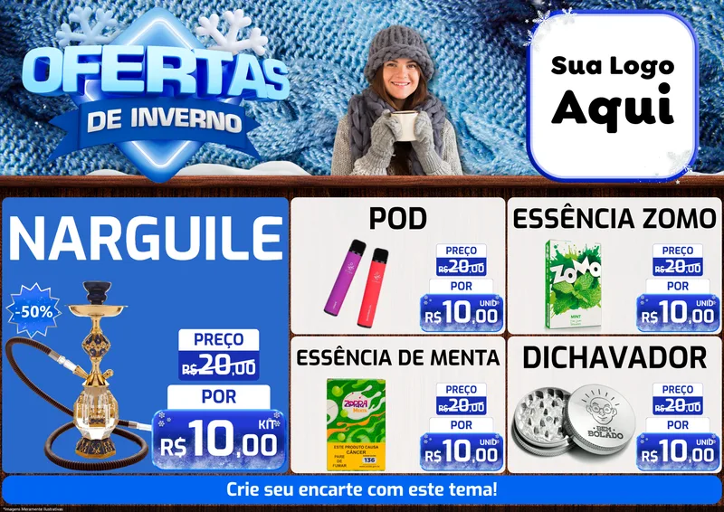 Modelo de Encarte para Encarte A4 Horizontal com o tema Ofertas de Inverno para Tabacaria