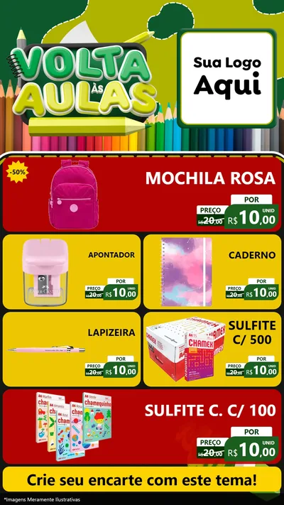 Modelo de TV para TV Vertical com o tema Volta às Aulas para Papelaria