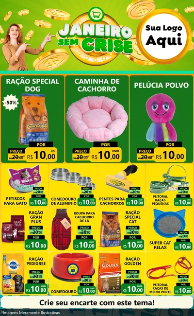 Modelo de Encarte para Encarte Grande com o tema Janeiro Sem Crise para Pet Shop