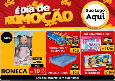 Modelo de Encarte para Encarte A4 Horizontal com o tema É Dia De Promoção para Brinquedos