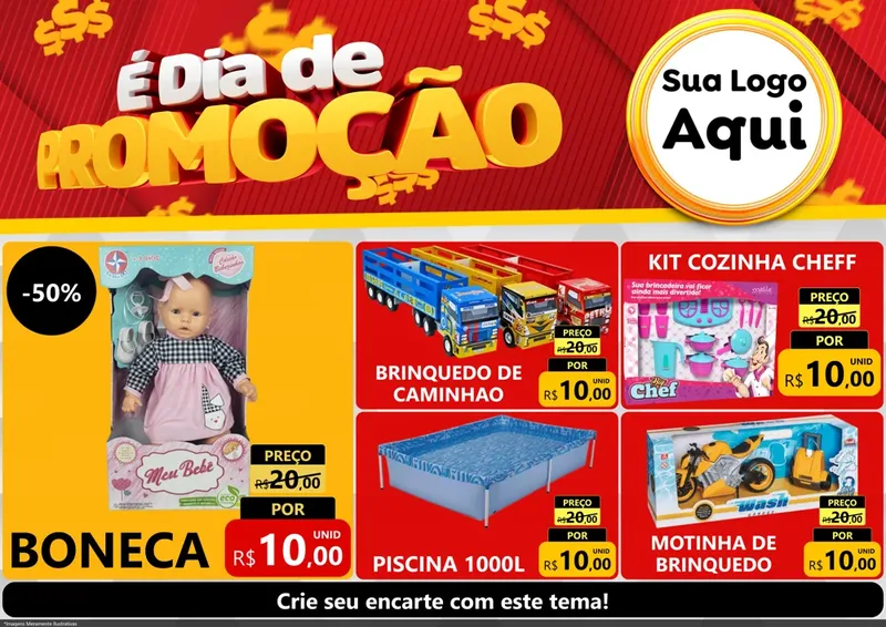 Modelo de Encarte para Encarte A4 Horizontal com o tema É Dia De Promoção para Brinquedos