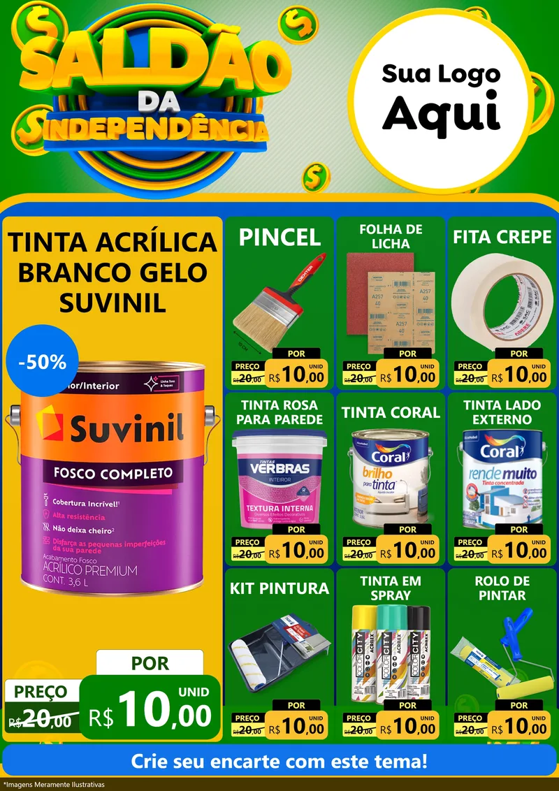 Modelo de Encarte para Encarte A4 Vertical com o tema Saldão da Indepêndencia para Tintas e Ferramentas