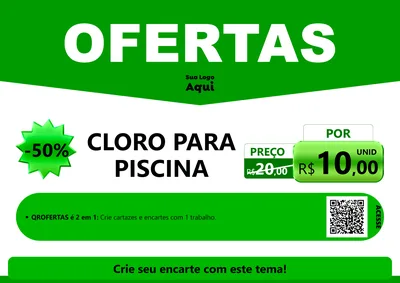 Modelo de Cartaz para Cartaz A4 Horizontal com o tema Ofertas Verde Cartaz para Produtos para Piscina