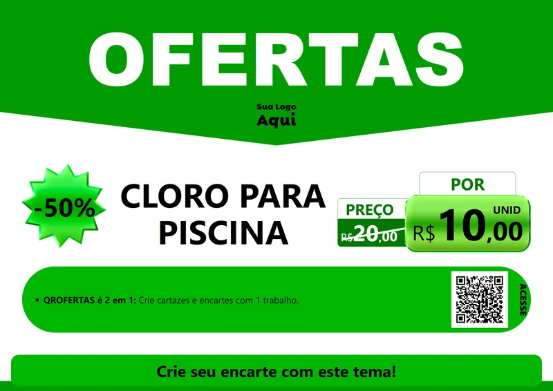 Modelo de Cartaz para Cartaz A4 Horizontal com o tema Ofertas Verde Cartaz para Produtos para Piscina