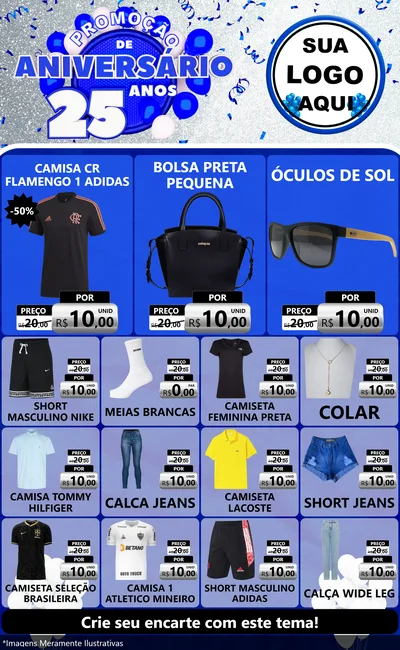 Modelo de Encarte para Encarte Grande com o tema Promoção de Aniversário - 25 Anos para Roupas e acessórios