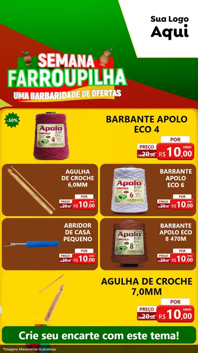 Modelo de TV para TV Vertical com o tema Semana Farroupilha - Uma Barbaridade de Ofertas para Armarinho e Aviamentos