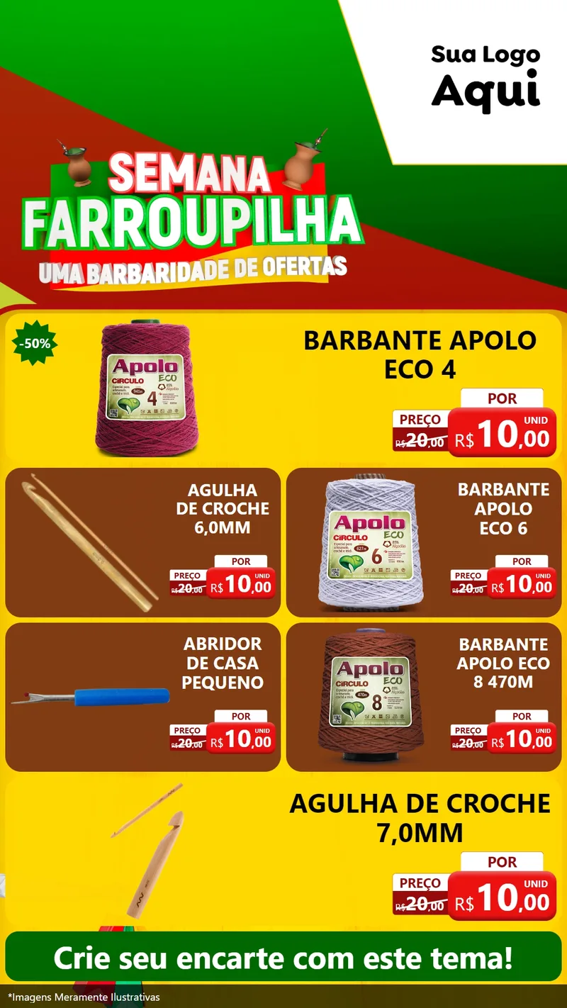 Modelo de TV para TV Vertical com o tema Semana Farroupilha - Uma Barbaridade de Ofertas para Armarinho e Aviamentos