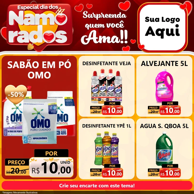Modelo de Rede Social para Feed Facebook com o tema Especial Dia dos Namorados para Produtos de Limpeza