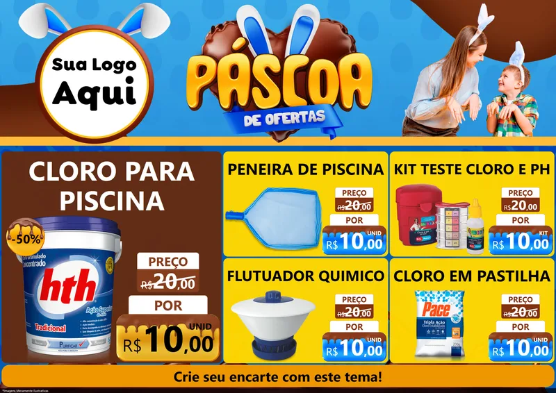 Modelo de Encarte para Encarte A4 Horizontal com o tema Páscoa de Ofertas para Produtos para Piscina