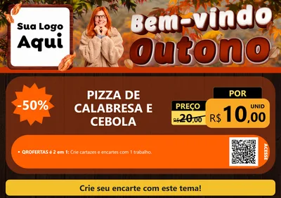 Modelo de Cartaz para Cartaz A4 Horizontal com o tema Bem-vindo Outono para Pizzaria