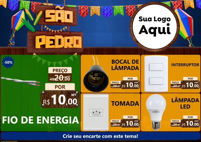 Modelo de Encarte para Encarte A4 Horizontal com o tema São Pedro para Materiais Elétricos
