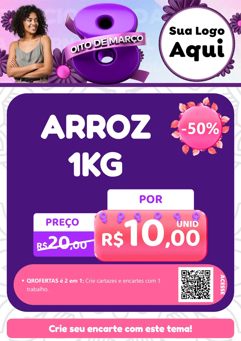 Modelo de Cartaz para Cartaz A4 Vertical com o tema Oito de Março - Dia da Mulher para Supermercado