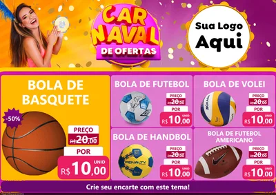 Modelo de Encarte para Encarte A4 Horizontal com o tema Carnaval de Ofertas para Artigos Esportivos