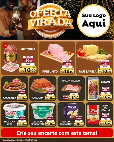 Modelo de Rede Social para Feed Instagram com o tema Oferta da Virada para Frios e Laticínios