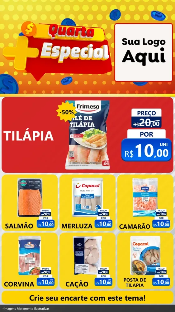 Modelo de Rede Social para Stories com o tema Quarta Mais Especial para Peixaria