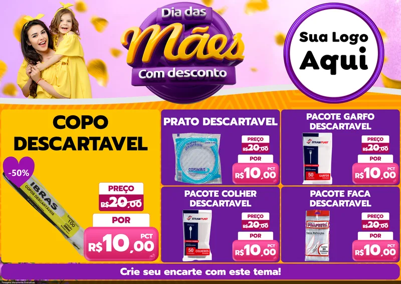 Modelo de Encarte para Encarte A4 Horizontal com o tema Dia das Mães com Desconto para Embalagens