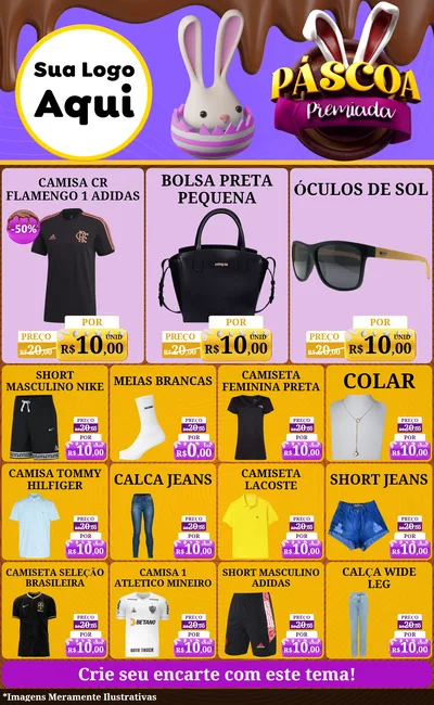 Modelo de Encarte para Encarte Grande com o tema Páscoa Premiada para Roupas e acessórios