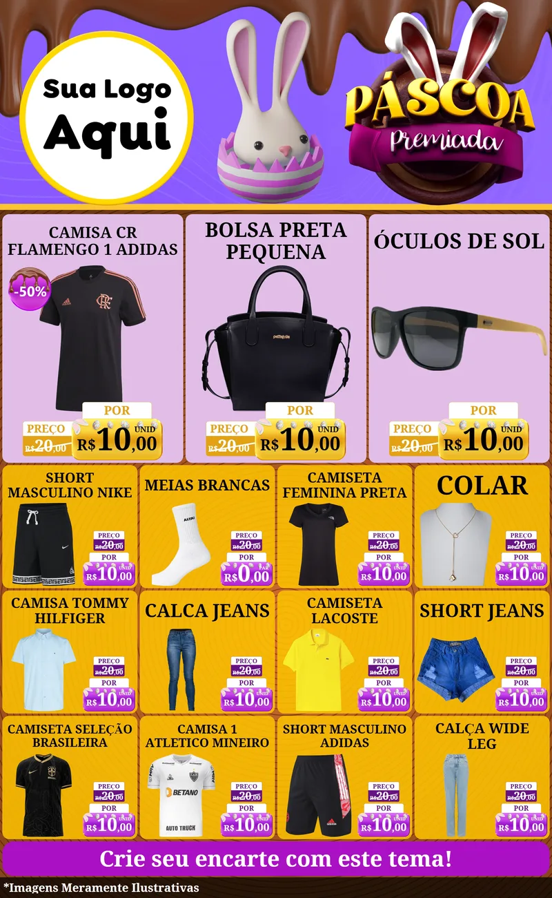 Modelo de Encarte para Encarte Grande com o tema Páscoa Premiada para Roupas e acessórios