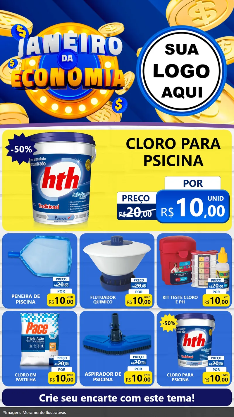 Modelo de Rede Social para Stories com o tema Janeiro da Economia para Produtos para Piscina
