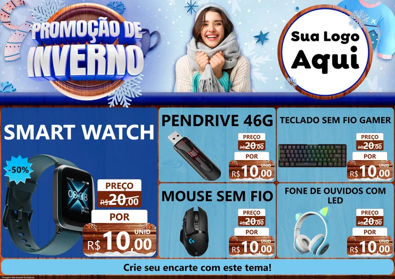 Modelo de Encarte para Encarte A4 Horizontal com o tema Promoção de Inverno para Informática